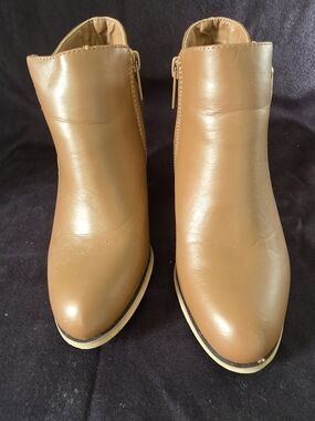 Wanted Tan Leather Ankle Booties with Side Zips for Women